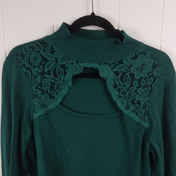Thalia Sodi Womens Green Cut Out Sweater Lace Detail Large - Picture 3 of 8